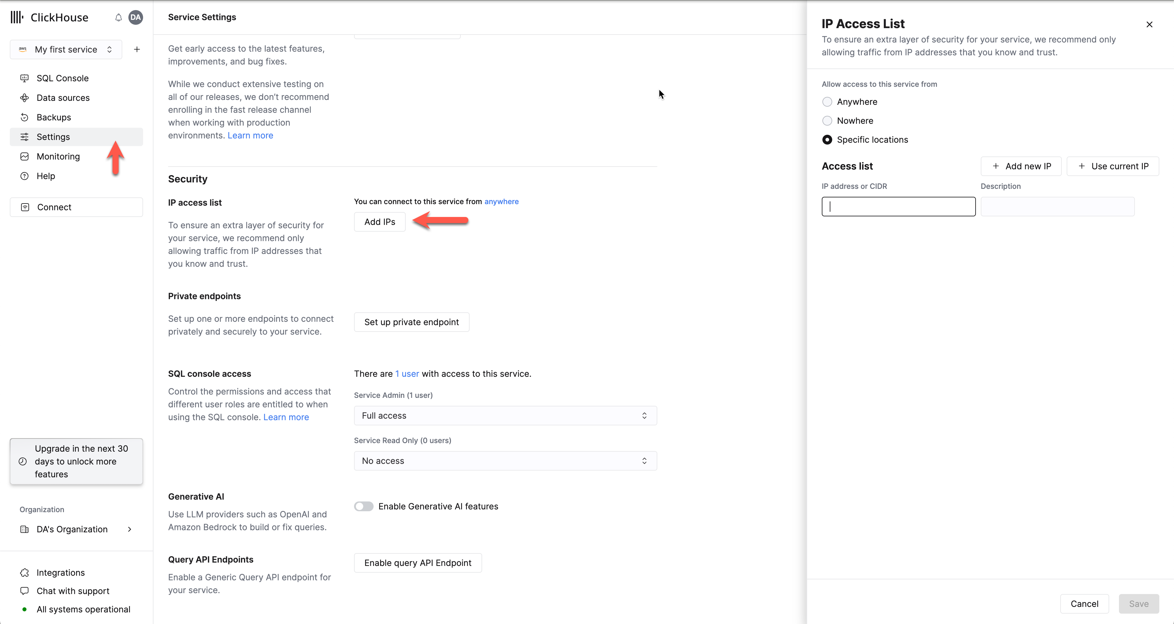 Проверьте, разрешает ли сервис трафик с вашего IP-адреса в IP Access List